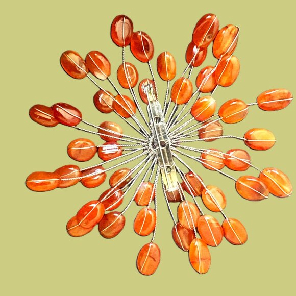 Artisan-Made Wired Starburst Spray Brooch Amber Jewels Silver Wire EUC - Picture 9 of 9